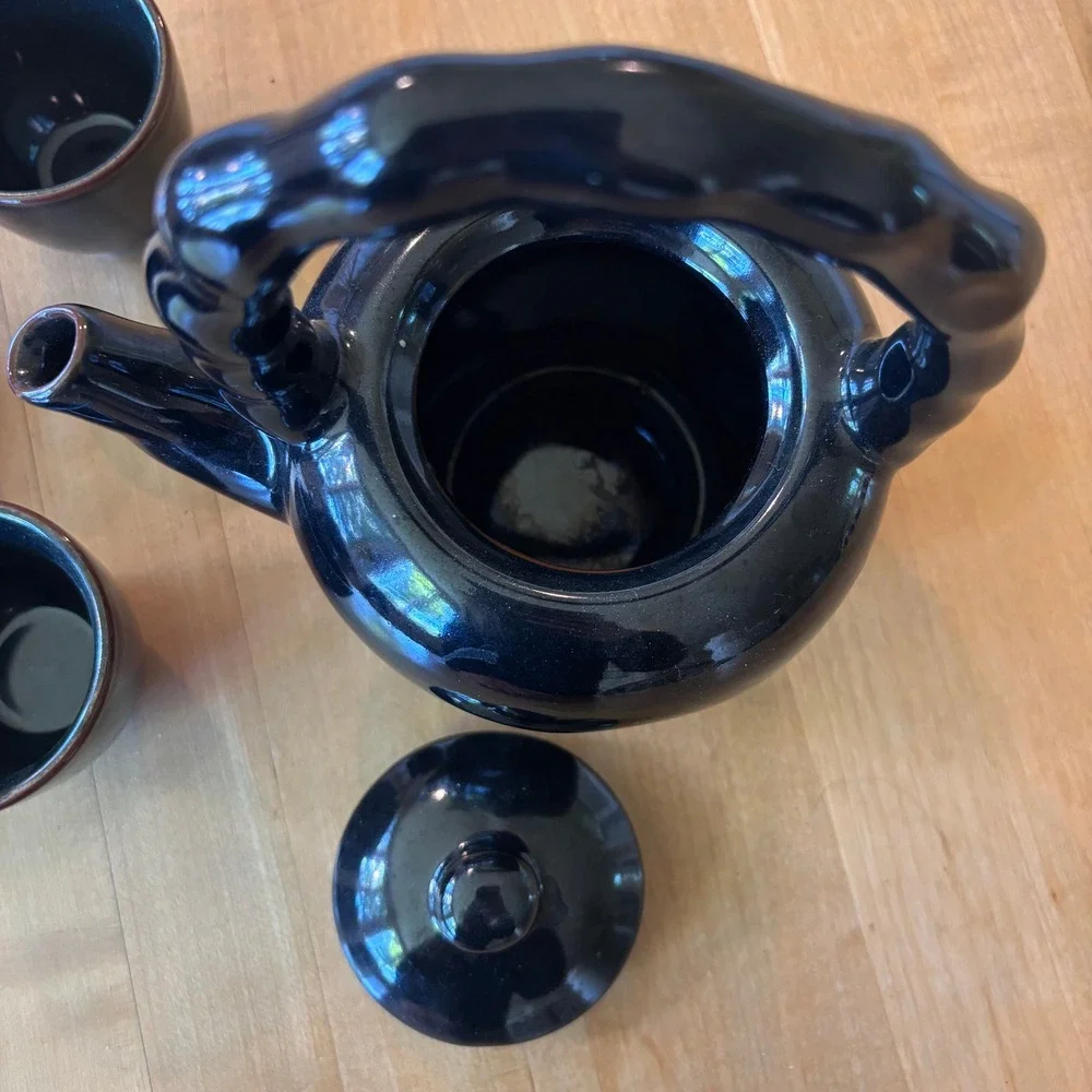 Crate and Barrel Black Brown Porcelain Teapot 4 Cups Yi Xiang Min # 274-135